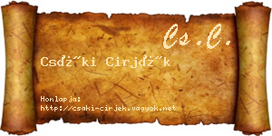 Csáki Cirjék névjegykártya